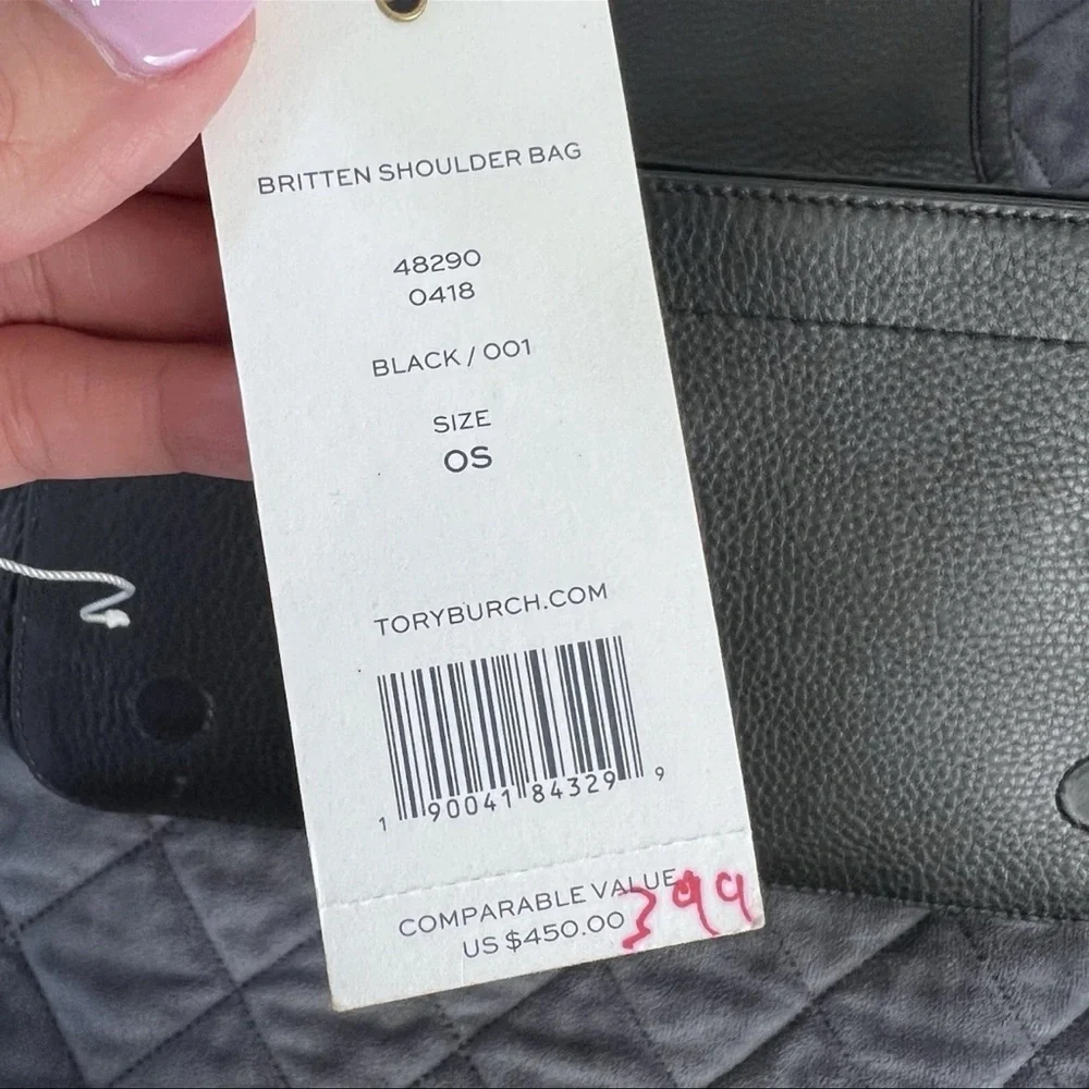Tory Burch Britten Shoulder Bag Purse Black Leather Flap